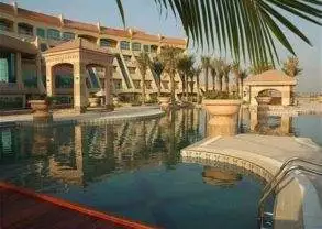 The luxurious swimming pool at the most expensive beach resort in Abu Dhabi.