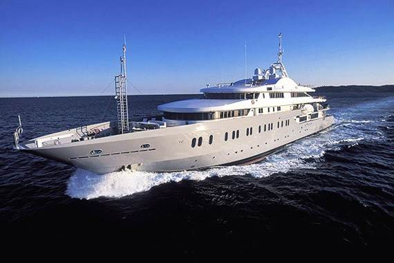 Pricey yacht traveling in the ocean.