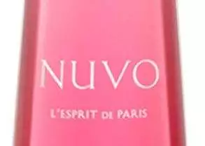 A sparkling bottle of nuvo perfume on a white background.