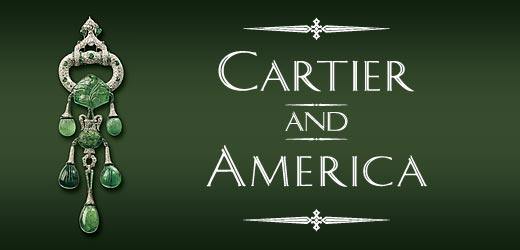 The Cartier and America logo on a green background at the Cartier And America Exhibit in San Francisco.