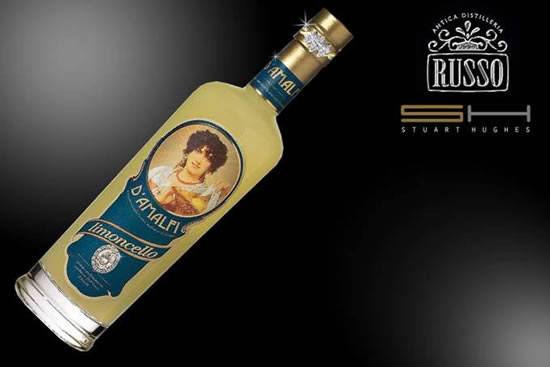 A bottle of Russo studded with an 18.5 carat rare diamond on a black background.