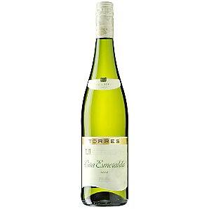 A bottle of white wine on a white background, Torres Viña Esmerelda 2008.