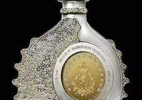 A bottle decorated with diamonds showcasing the Most Expensive Brandy in the World Henri IV Dudognon.