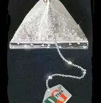 A pyramid-shaped tea bag worth $15.