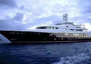 A pricey motor yacht in the ocean.
