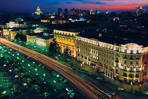 Aerial view, night.
