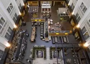 An aerial view of an atrium in The Nines, a hotel in Portland Oregon.