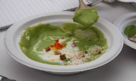 A bowl of green soup from The Ledbury, London.