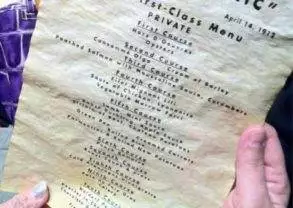 First class menu from RMS Titanic.