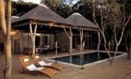 A wooden deck with lounge chairs and a rejuvenating pool.